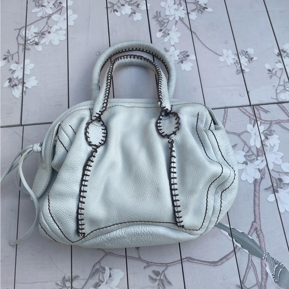 Carlos Falchi White Satchel with Black Stitching - Picture 1 of 9